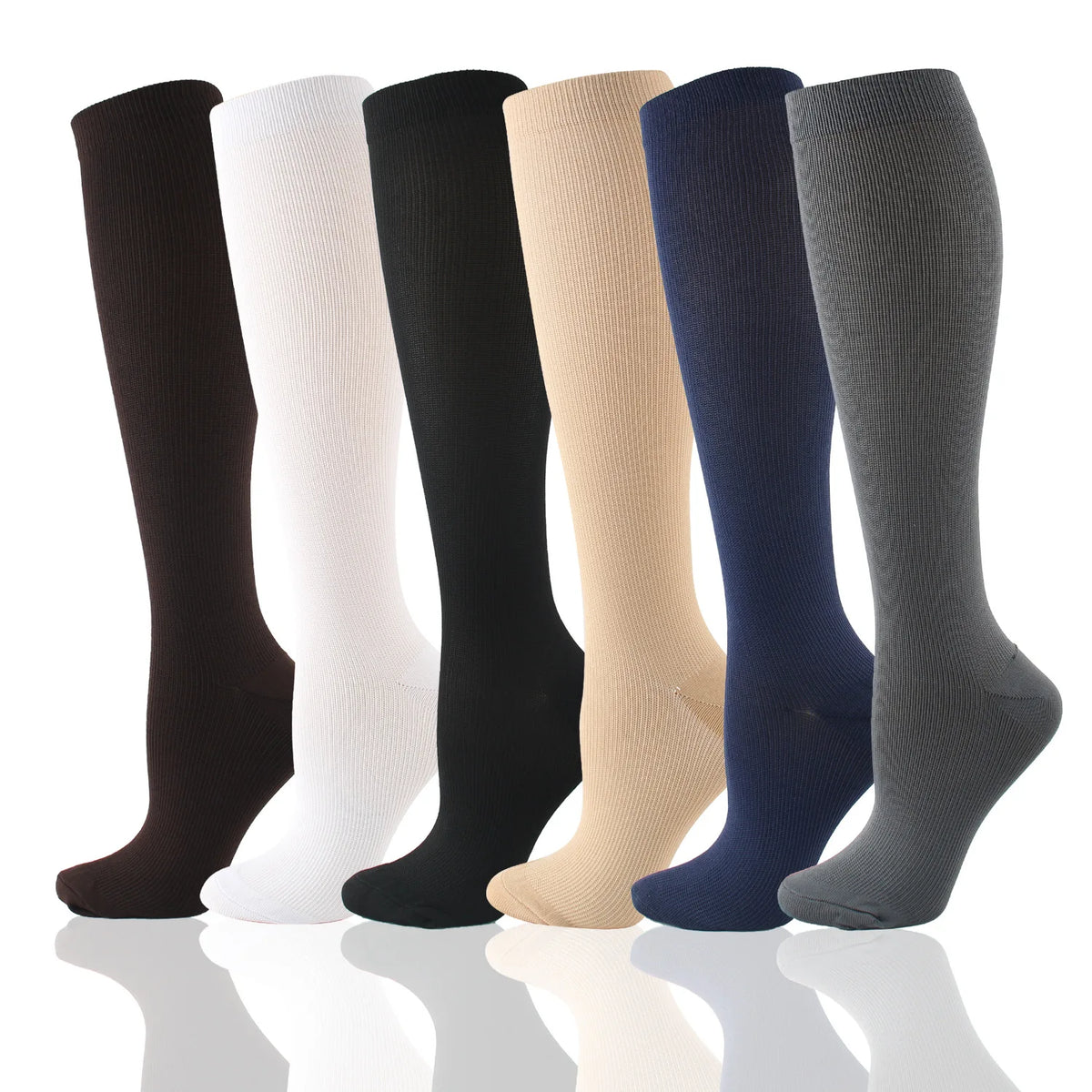 6 Pairs Solid Color Compression Socks Nurse Compression Socks Black
