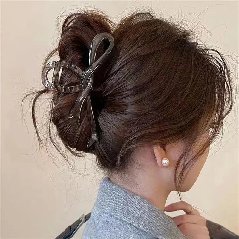 13cm Glossy Acrylic Ribbon Bow Hair Clip Crab Style Shark Ponytail