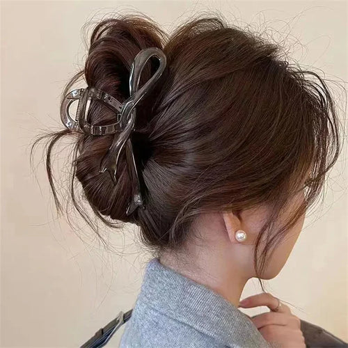 13cm Glossy Acrylic Ribbon Bow Hair Clip Crab Style Shark Ponytail