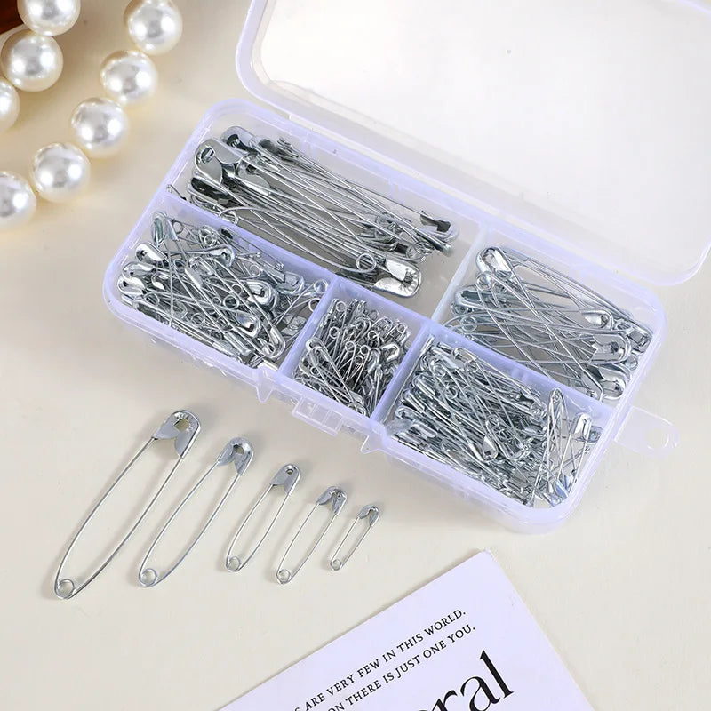 Silver Safety Pins Kit With Storage Box for Clothes Sewing And Jewelry