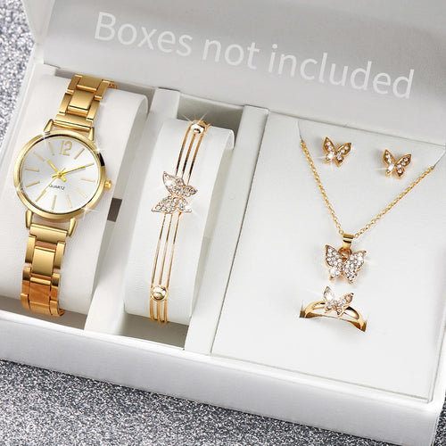 6PCS/Set Fashion Women's Quartz Watch Stainless Steel Band Wrist