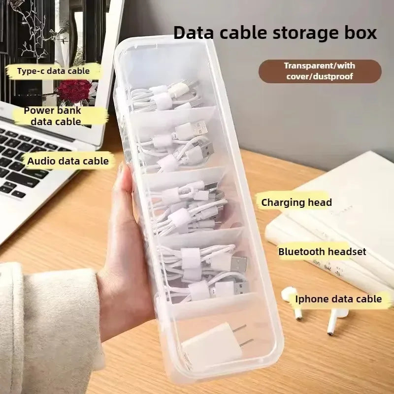 Transparent Cable Storage Box, Compartment Organizer With Lid