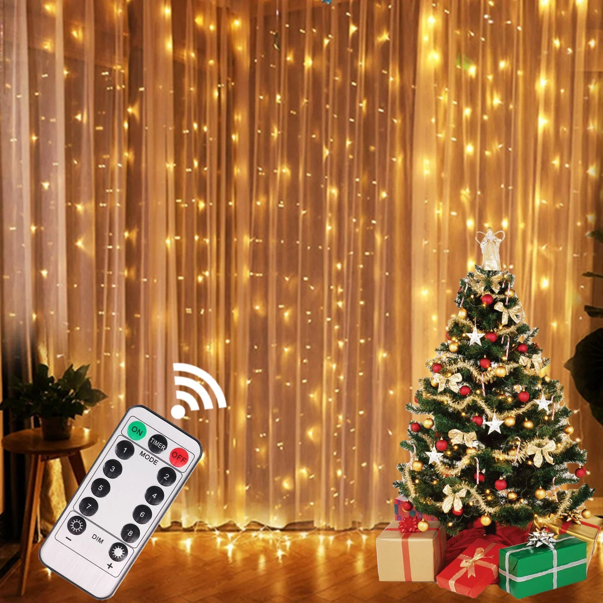 Christmas Lights LED Fairy String Curtain Lights 8 Mode Remote USB