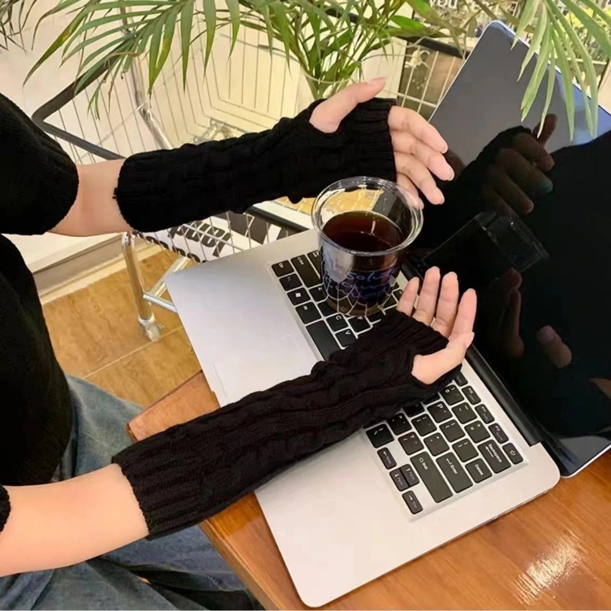 2PCS Cable Knit Fingerless Gloves, Women's Soft Warm Knitted Arm