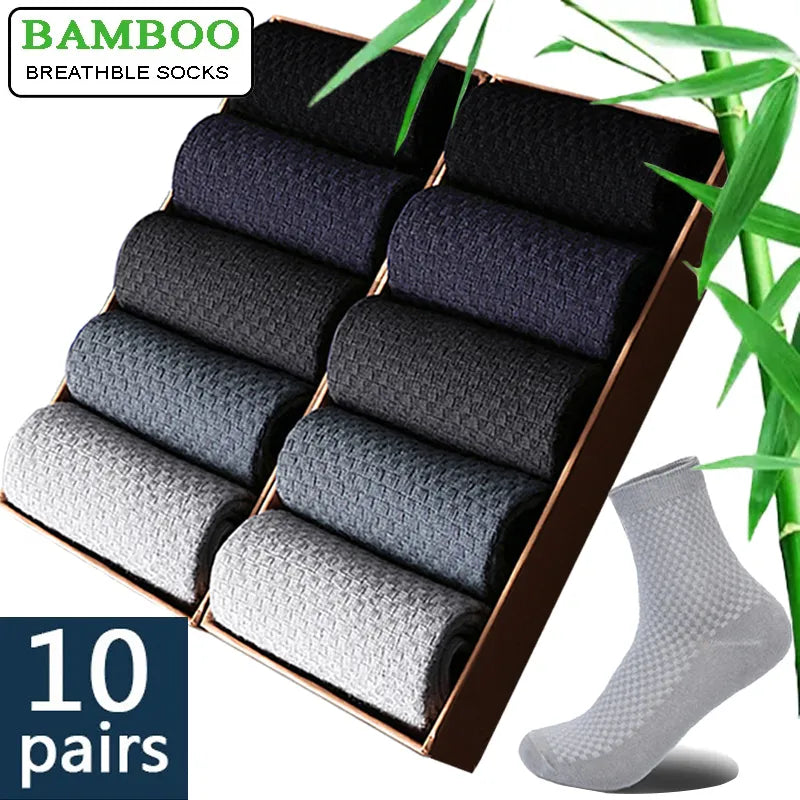 10 Pairs/Lot Men's Bamboo Fiber Socks Compression Autumn Long