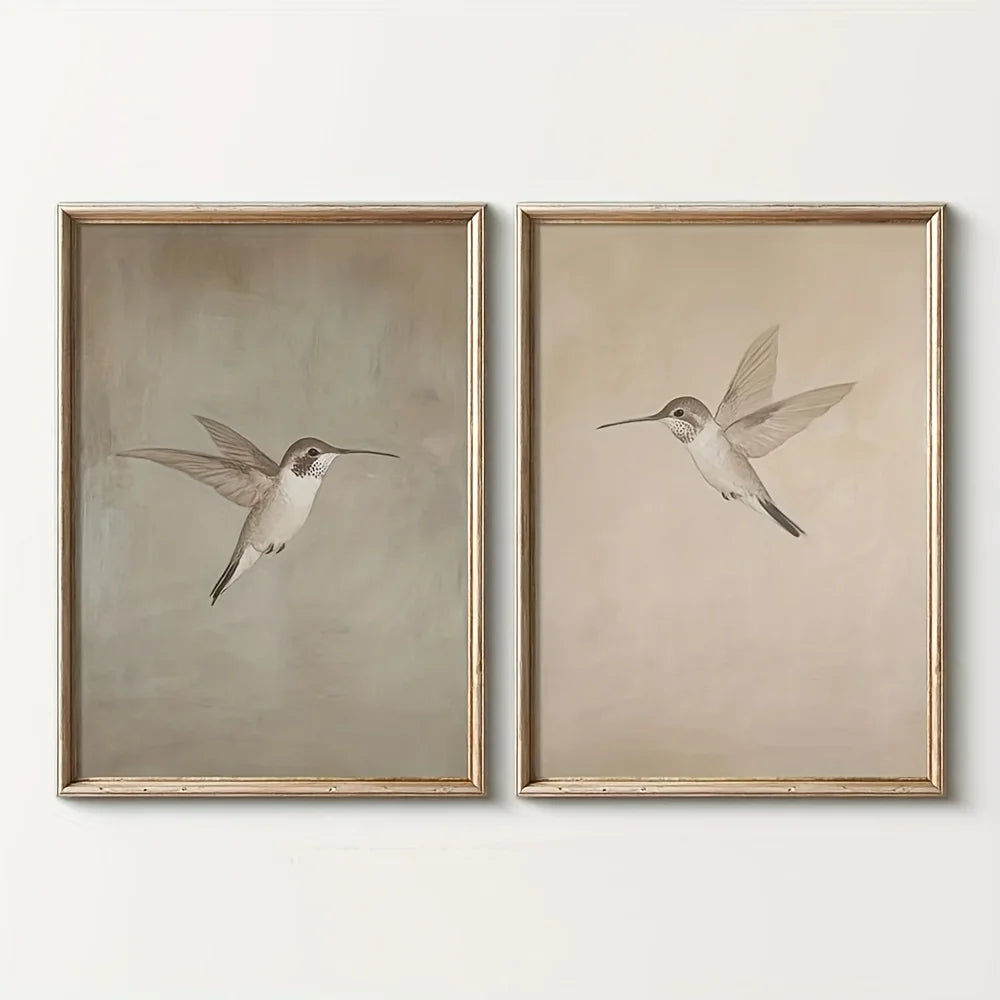2pcs/set of Retro Hummingbird Animal Canvas Prints Minimalist Retro
