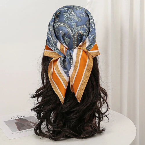 Bohemian Style Floral Print Women’s Square Silk Scarf Satin Head Wrap