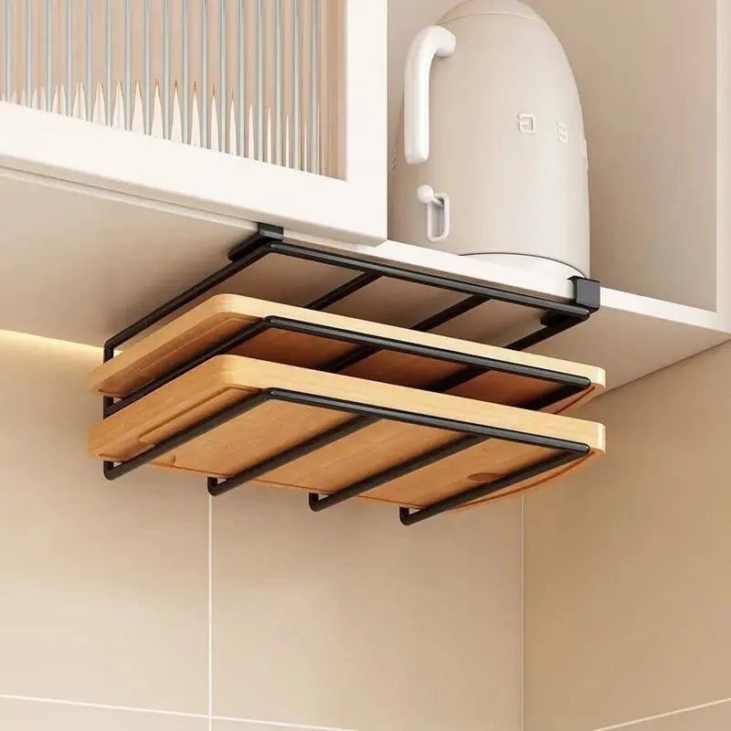 Kitchen Hanging Organizer Rack with Hooks Under Cupboard Paper Towel