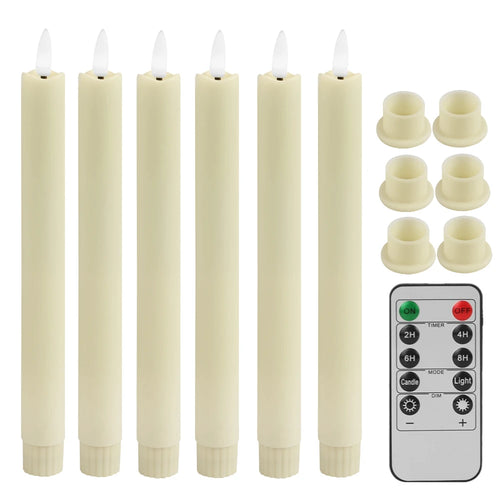 LED Flameless Taper Candles Flickering with 10-Key Remote 11" Battery
