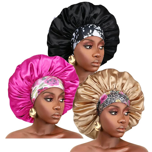 Women Silky Satin Hair Bonnet Thick Hair Sleep Cap Elastic Band Beanie