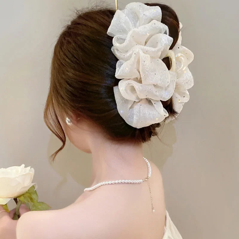 Mesh Bow Hair Clips Women Fashion Grab Claw Clip Female Hair