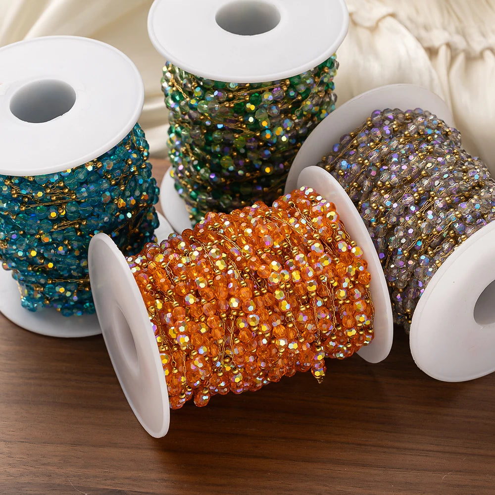 1Meter Stainless Steel Colorful Crystal Beading Chain for DIY