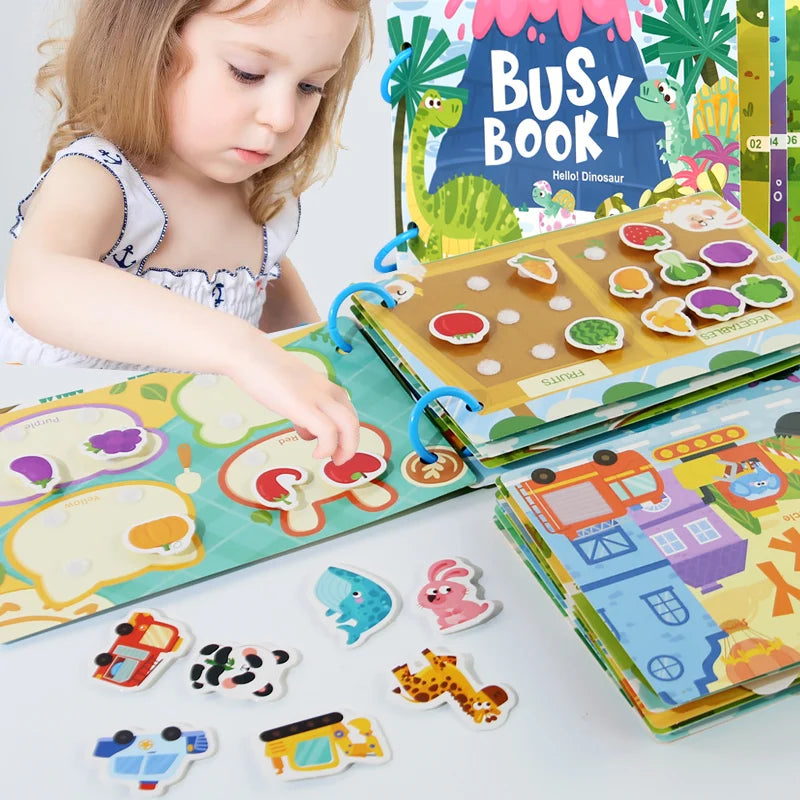 Dinosaur Fruit-Themed Busybook Quiet Book, with 5 Major Themes