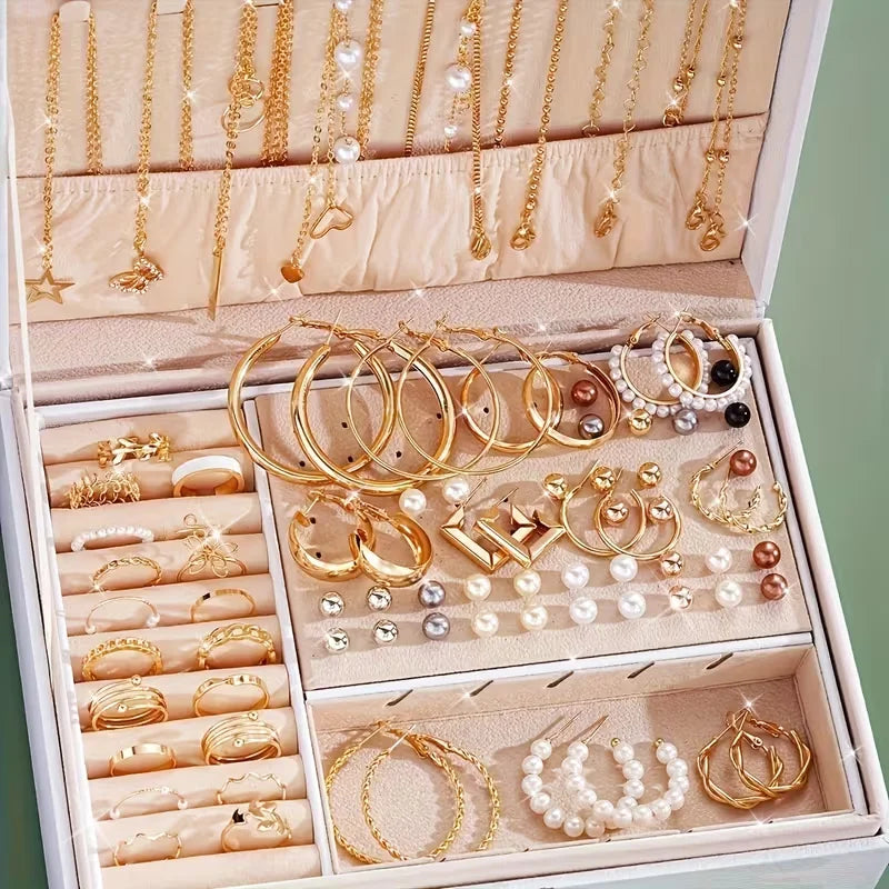 86 Pcs Fashion Jewelry Set For Women Pearl Alloy Earrings Necklaces