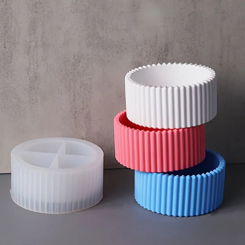 Multi-functional round striped silicone mold for candle jars, storage