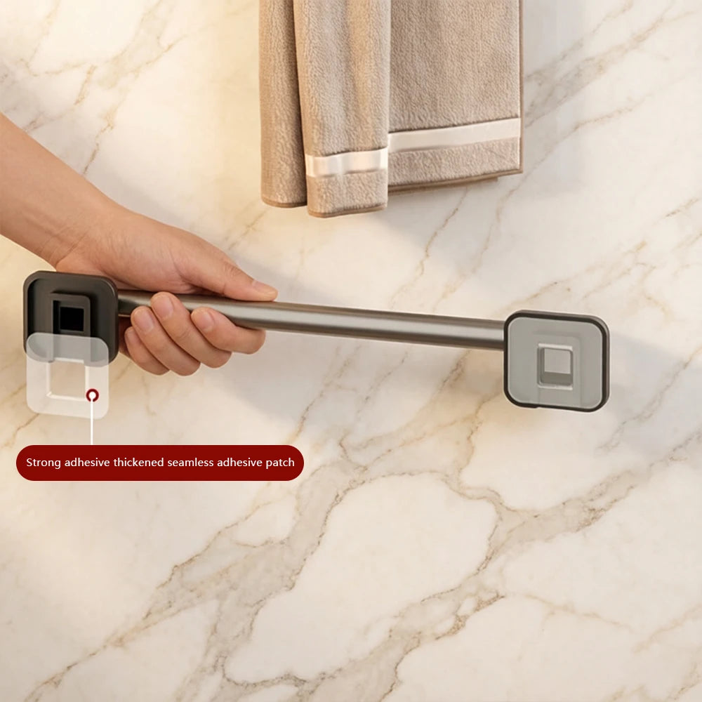 Homefish Black 50cm No Drill Wall Hanging Single Pole Towel Rack