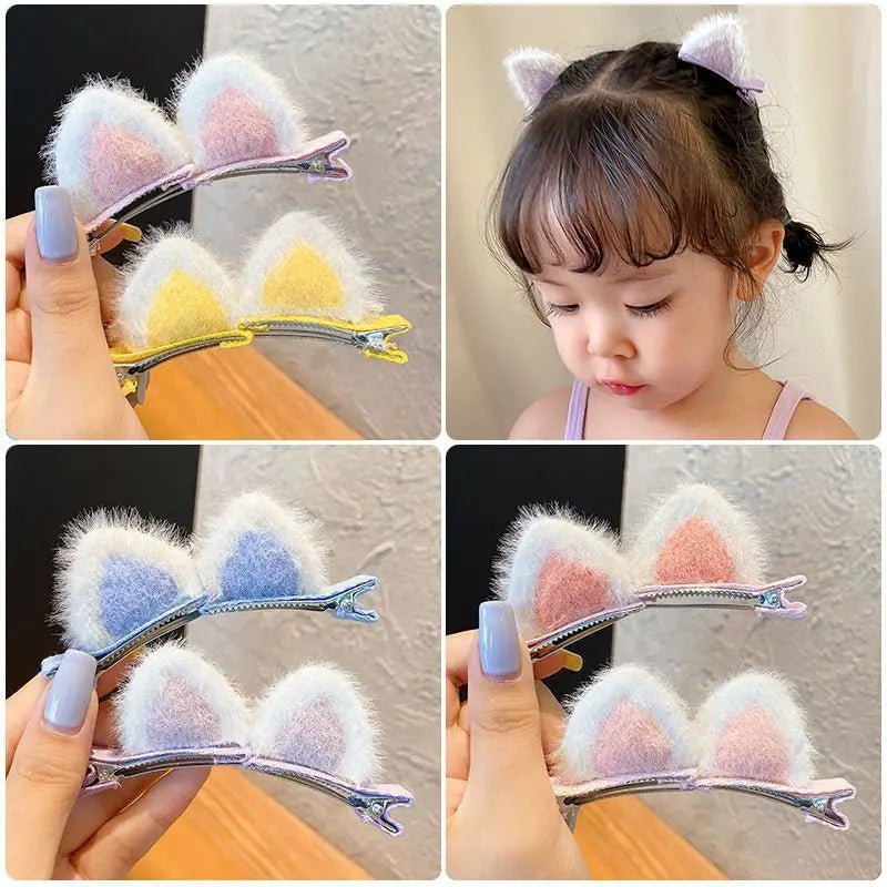 2 Pcs Plush Cat Ears Hairpins Girls Hair Clips Hair Accessories