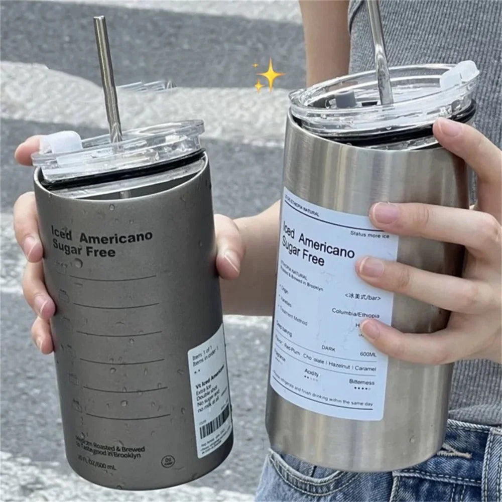 Portable 600ml Thermos Cup 304 Stainless Steel Coffee Mug Thermal