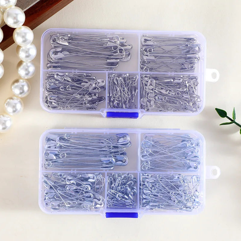 Silver Safety Pins Kit With Storage Box for Clothes Sewing And Jewelry