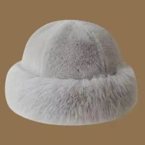 Women's Fluffy Fur Bucket Hat Plush Winter Fisherman Cap Warm Thick