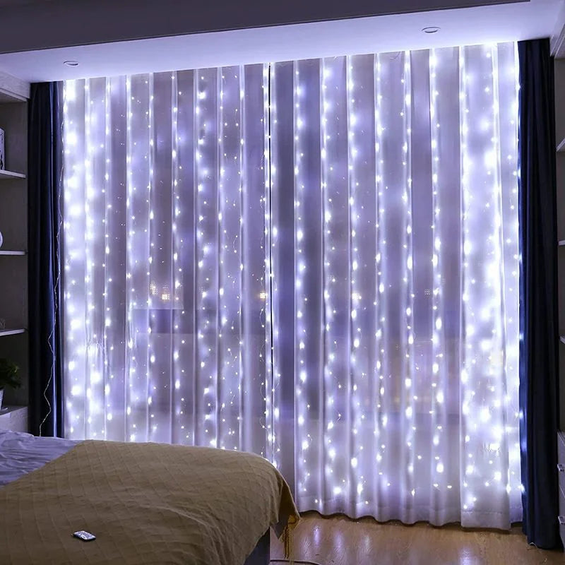 Christmas Lights LED Fairy String Curtain Lights 8 Mode Remote USB