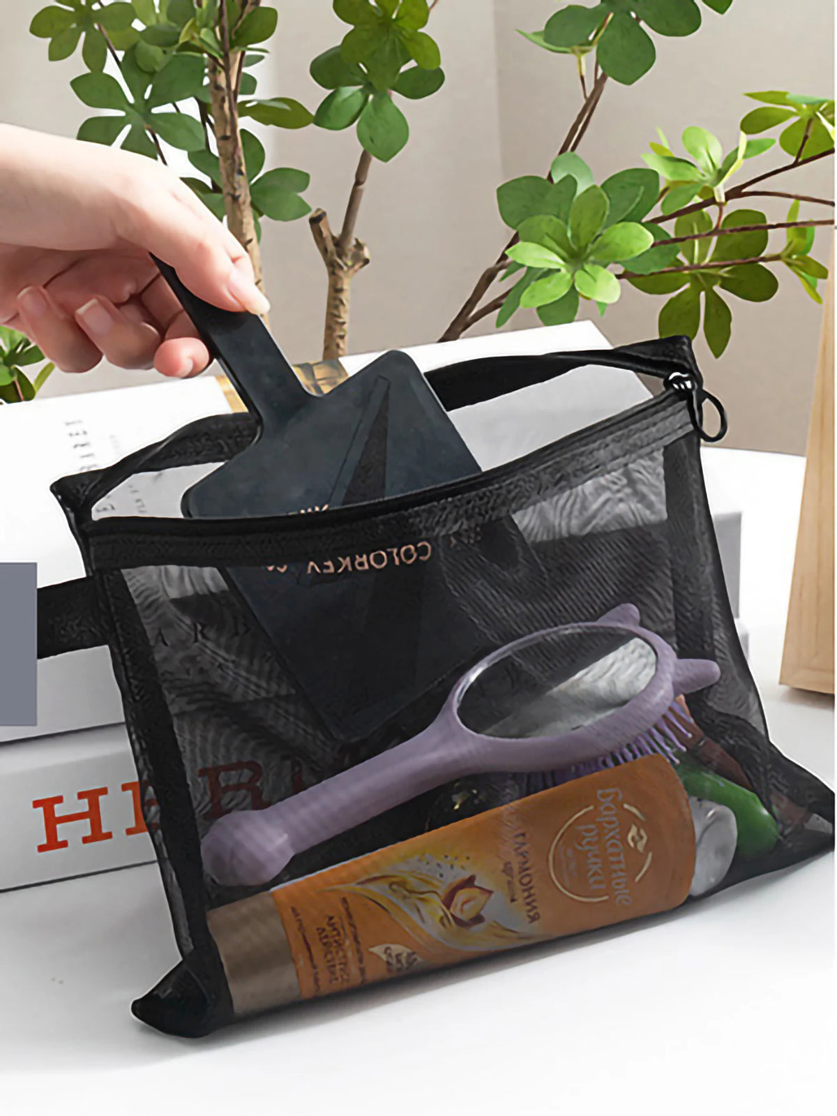 1/5/10pcs Mesh Clear Cosmetic Bags Women Black Makeup Bag Portable