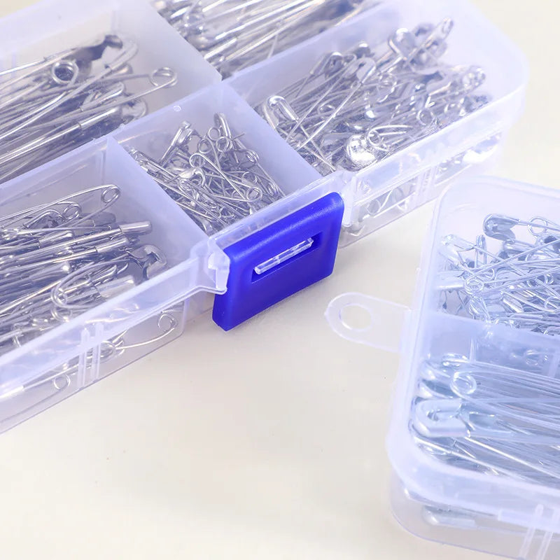 Silver Safety Pins Kit With Storage Box for Clothes Sewing And Jewelry
