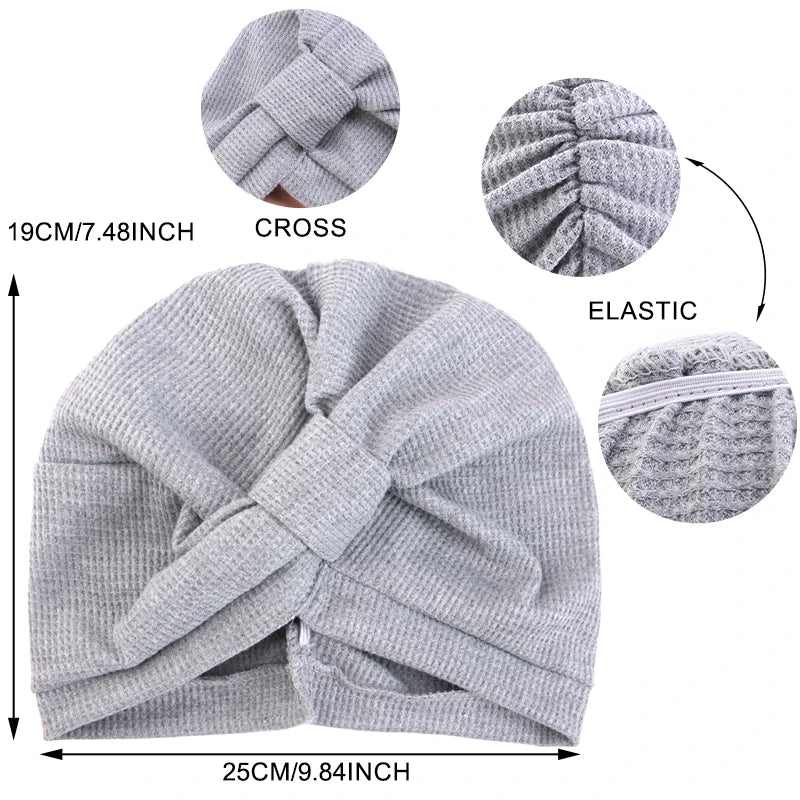 Women's headscarf hat breathable cotton thick waffle square headscarf