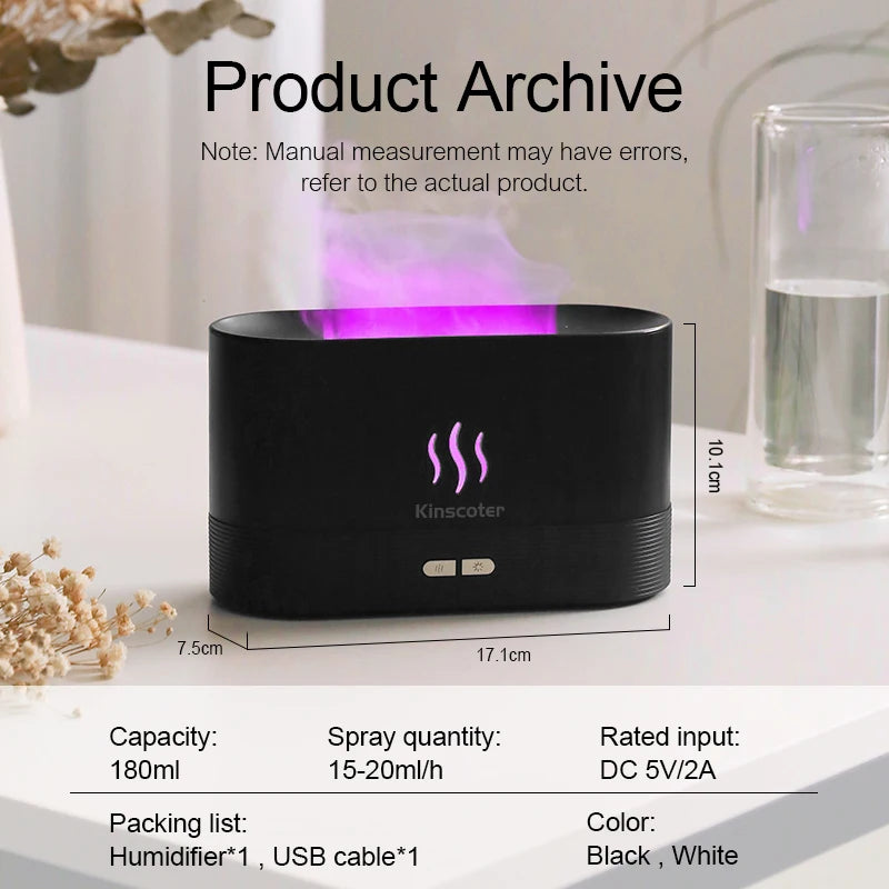 USB Desktop Flame Aroma Diffuser Humidifier 7 Colors Simulation Light