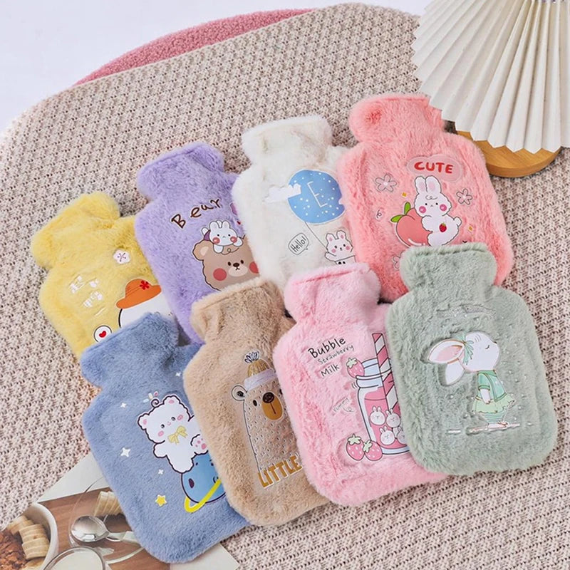 Cartoon Plush Rabbit Bear Hot Water Bottle Water Filling Velvet Small