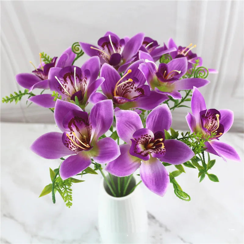 10Pcs/Bouquet Artificial Orchid Flore White Silk Fake Orchid Flower