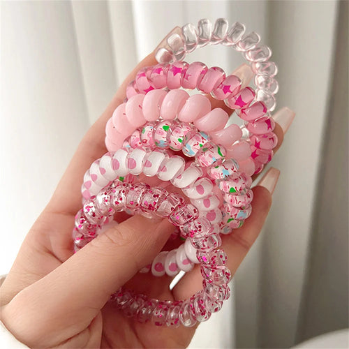 6pcs Sweet Cute Colorful Spiral Hair Ties Resin Jelly Coil Hair Rings