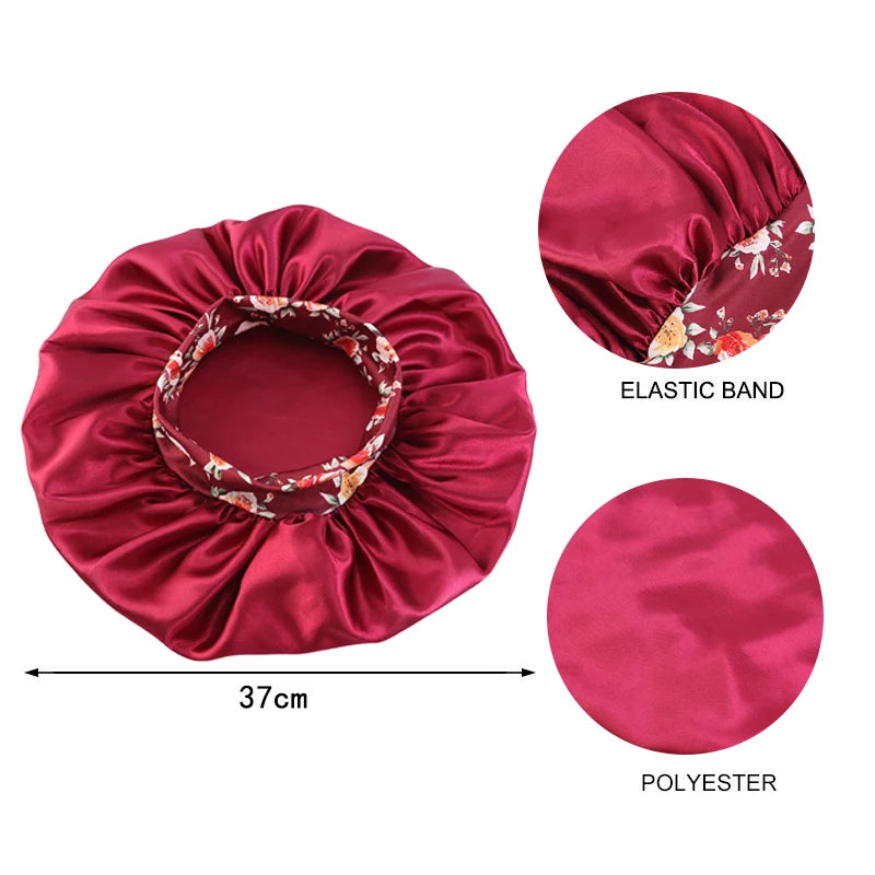 Women Silky Satin Hair Bonnet Thick Hair Sleep Cap Elastic Band Beanie