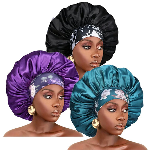 Women Silky Satin Hair Bonnet Thick Hair Sleep Cap Elastic Band Beanie