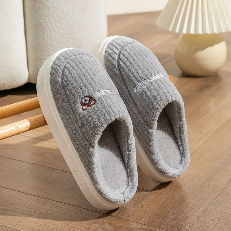 Winter Plush Slippers for Women & Men - Thick Sole Couple House Shoes