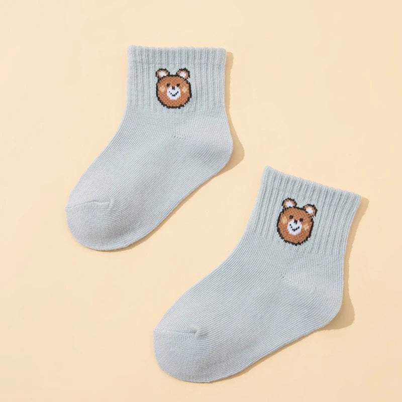 10 Pairs Cute Little Bear Casual Short Elastic Mid-Calf Socks, baby