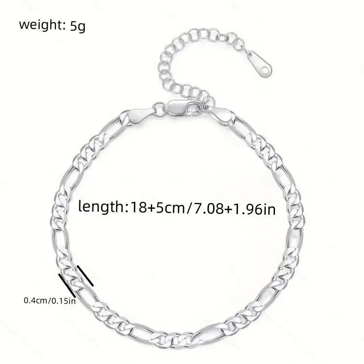 Hot Luxury 925 Sterling Silver Bracelets Anklet Y2K 4MM Chain