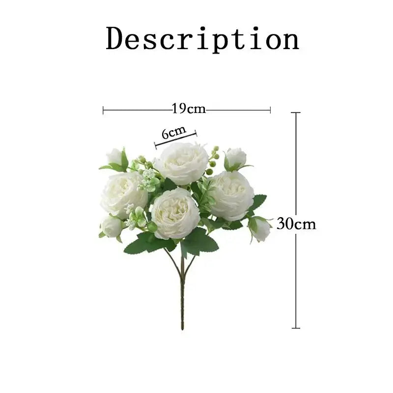 Artificial Flowers Peony Bouquet Silk Rose Vase for Home Decor Garden