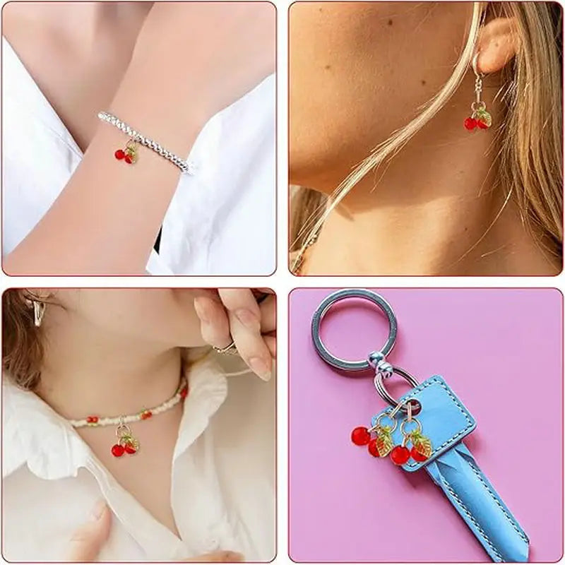 10pcs Red Cherry Charms Cute Glass Red Fruit Pendants with Loop DIY