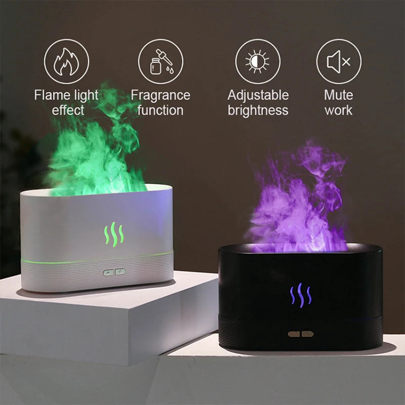 USB Desktop Flame Aroma Diffuser Humidifier 7 Colors Simulation Light