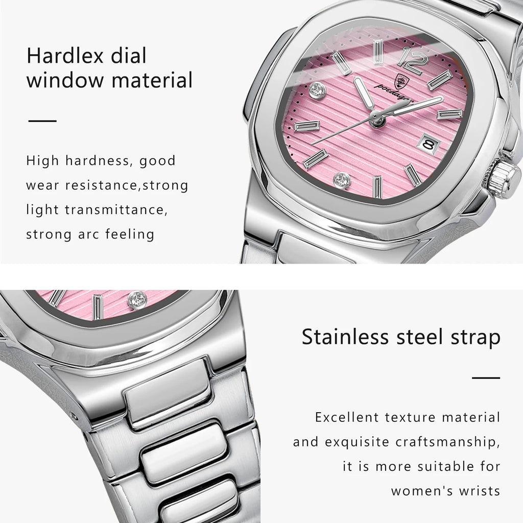 POEDAGAR Square Fashion Woman Wristwatch Luminous Waterproof Date