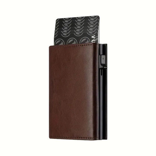 Men's Wallet with Zipper Coin Purse Automatic Pop-up Metal Credit Card