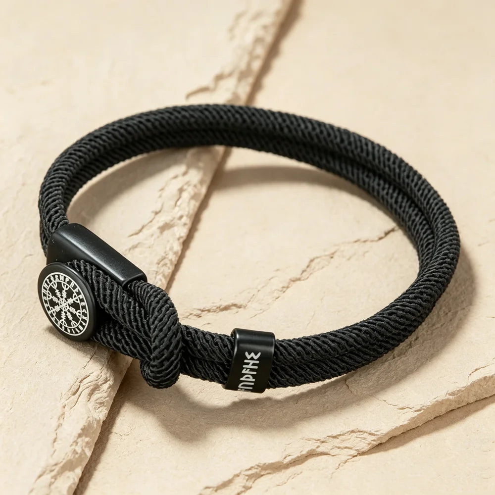 Viking Rune Amulet Rope Bracelet for Men Women Handmade Braided