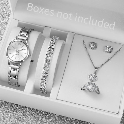 6PCS/Set Fashion Women's Quartz Watch Stainless Steel Band Wrist