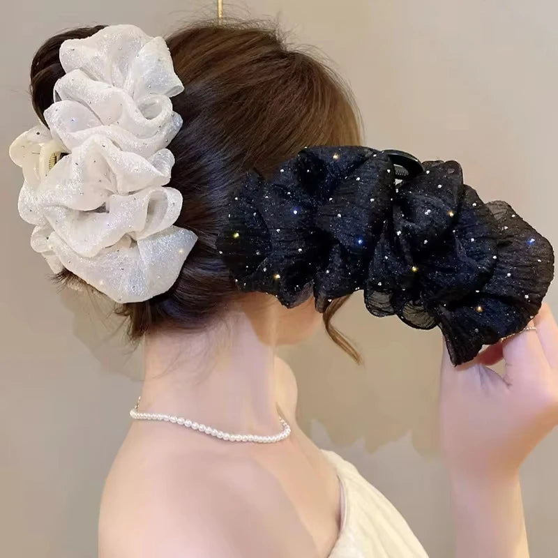 Mesh Bow Hair Clips Women Fashion Grab Claw Clip Female Hair