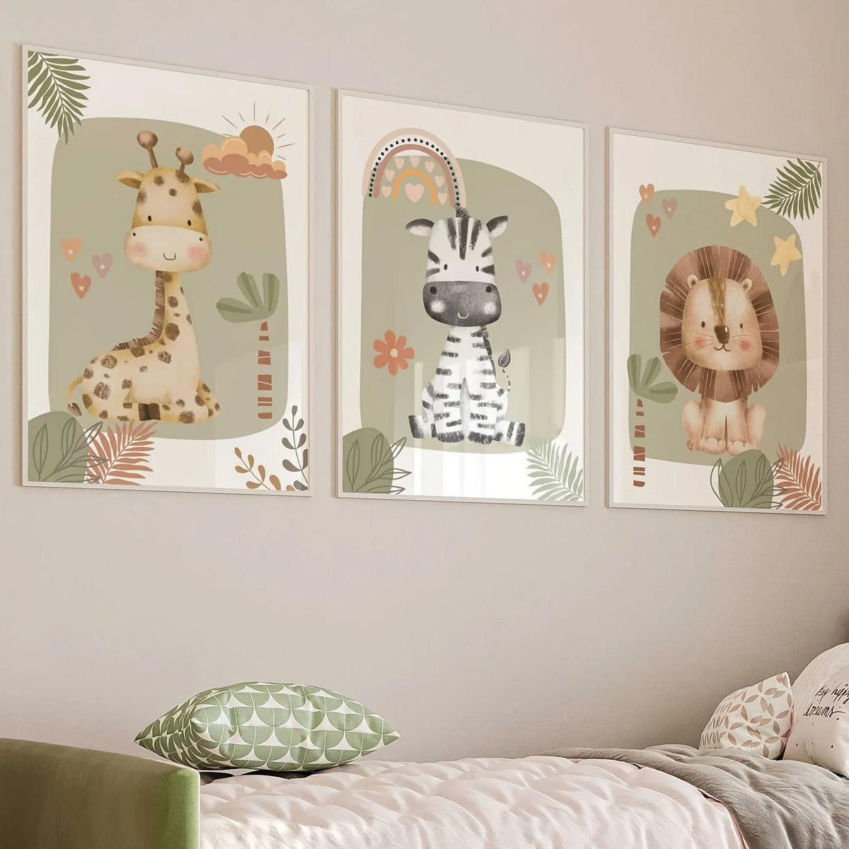 3 Pcs/Set Giraffe Lion & Zebra Animal Canvas Print Safari Wall Art