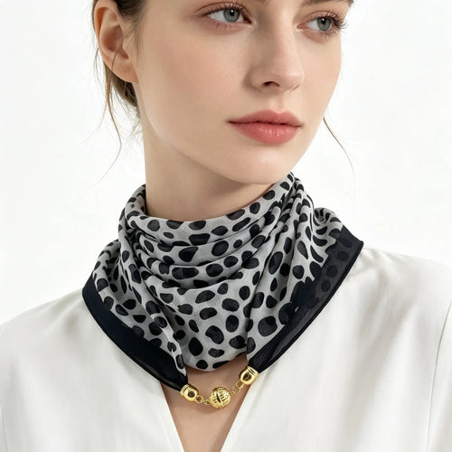 Leopard Print Magnetic Buckle Scarf, 60cm Square Thin Chiffon Neck