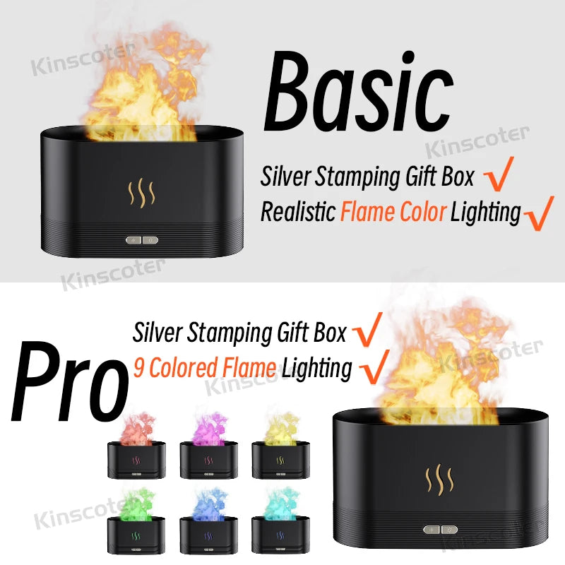 USB Desktop Flame Aroma Diffuser Humidifier 7 Colors Simulation Light