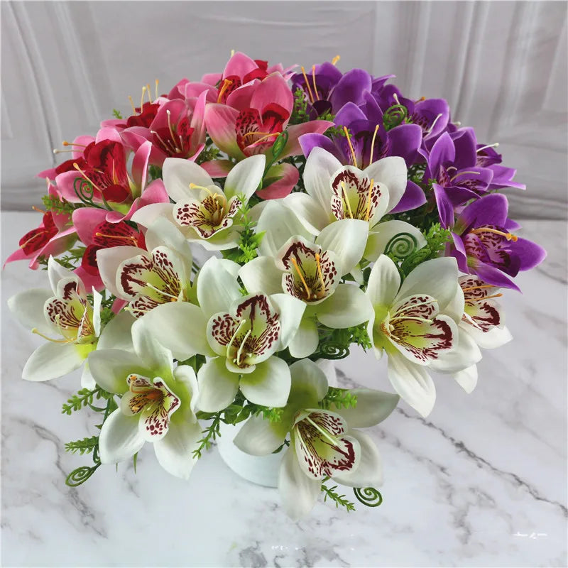 10Pcs/Bouquet Artificial Orchid Flore White Silk Fake Orchid Flower