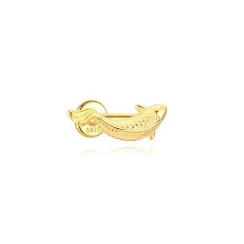 AIDE 1PC 925 Sterling Silver Lucky Red Koi Piercing Earring For Women